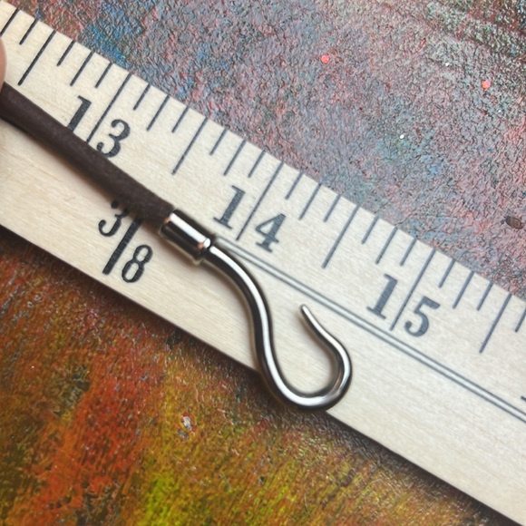 Hermes Hook Bracelet Jumbo Metal Logo Silver Color Brown Leather Chocker 15" - Picture 7 of 13